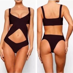 SKIMS Black Black Cut Out Swimsuit Monokini Bikini NWT SZ MED